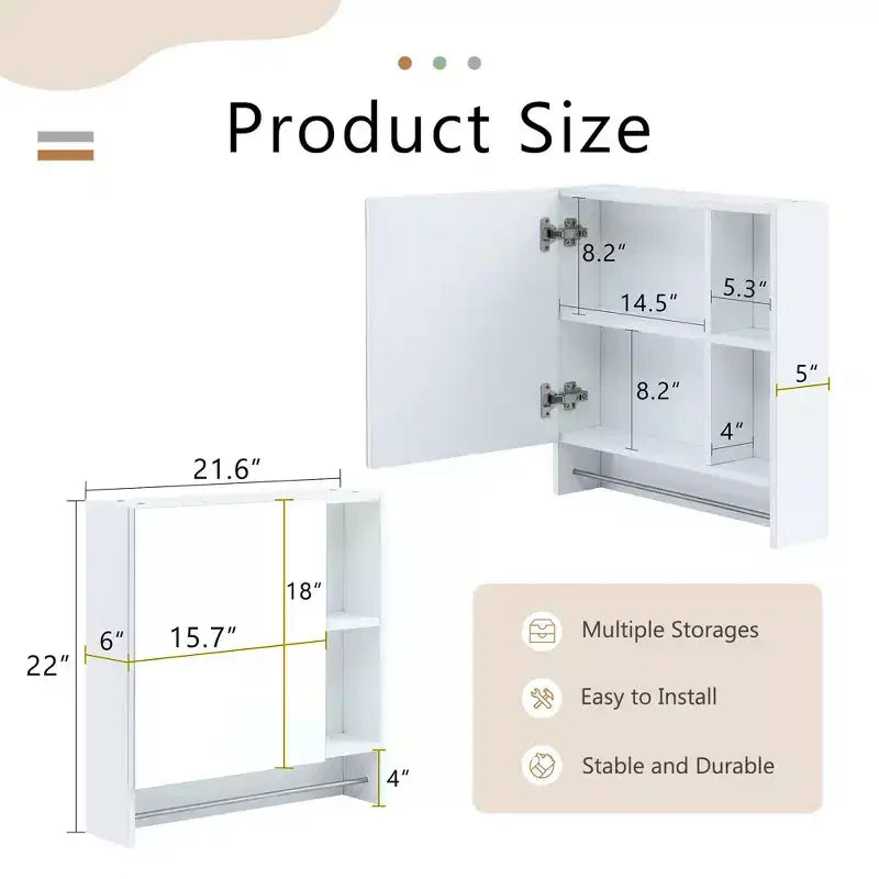 Armoire de toilette murale, Armoire à pharmacie, Meuble de rangement au-dessus des toilettes avec étagères