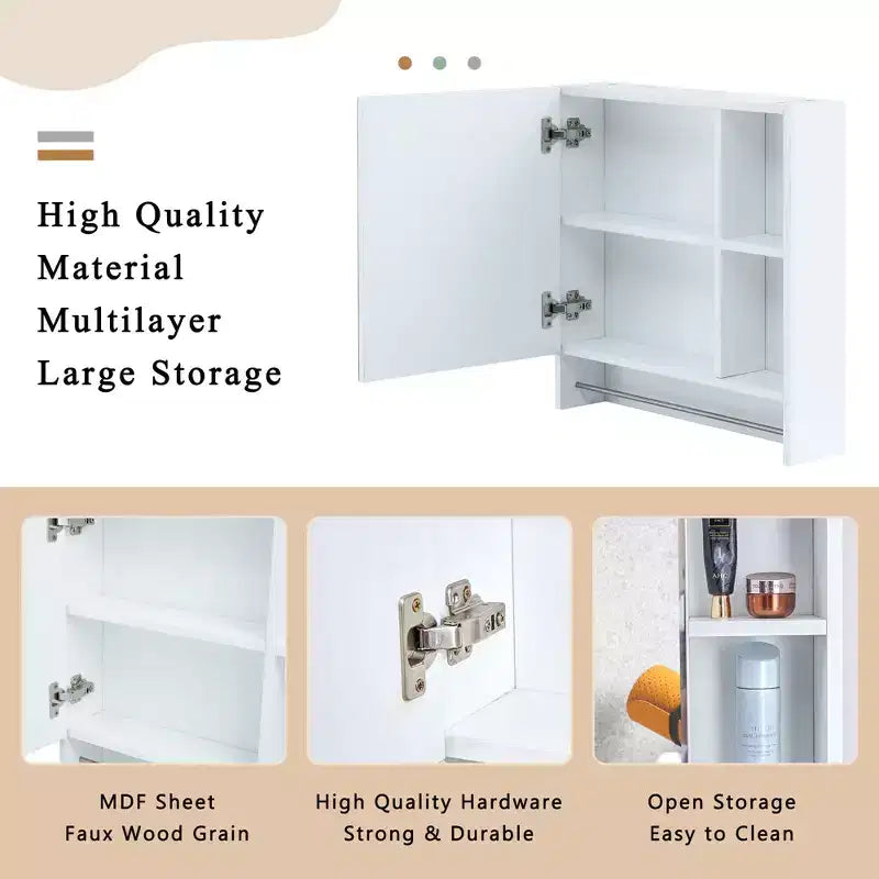 Armoire de toilette murale, Armoire à pharmacie, Meuble de rangement au-dessus des toilettes avec étagères