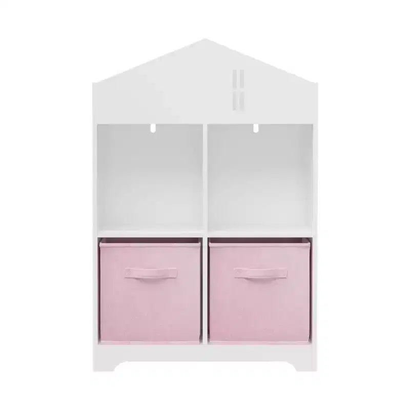 Bibliothèque Maison de Poupée pour Enfants avec Rangement, Étagère à Livres pour Tout-Petits, Organisateur de Rangement à 2 Niveaux avec 2 Tiroirs en Tissu Pliables pour Chambre de Garçons et Filles