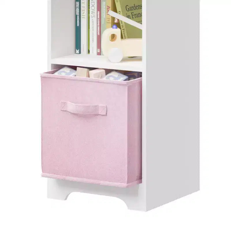 Bibliothèque Maison de Poupée pour Enfants avec Rangement, Étagère à Livres pour Tout-Petits, Organisateur de Rangement à 2 Niveaux avec 2 Tiroirs en Tissu Pliables pour Chambre de Garçons et Filles