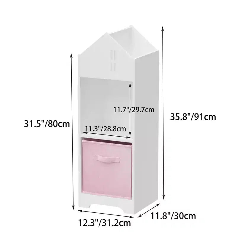 Bibliothèque Maison de Poupée pour Enfants avec Rangement, Étagère à Livres pour Tout-Petits, Organisateur de Rangement à 2 Niveaux avec 2 Tiroirs en Tissu Pliables pour Chambre de Garçons et Filles