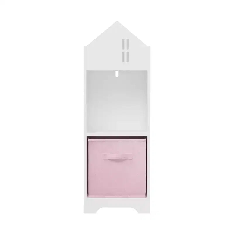 Bibliothèque Maison de Poupée pour Enfants avec Rangement, Étagère à Livres pour Tout-Petits, Organisateur de Rangement à 2 Niveaux avec 2 Tiroirs en Tissu Pliables pour Chambre de Garçons et Filles