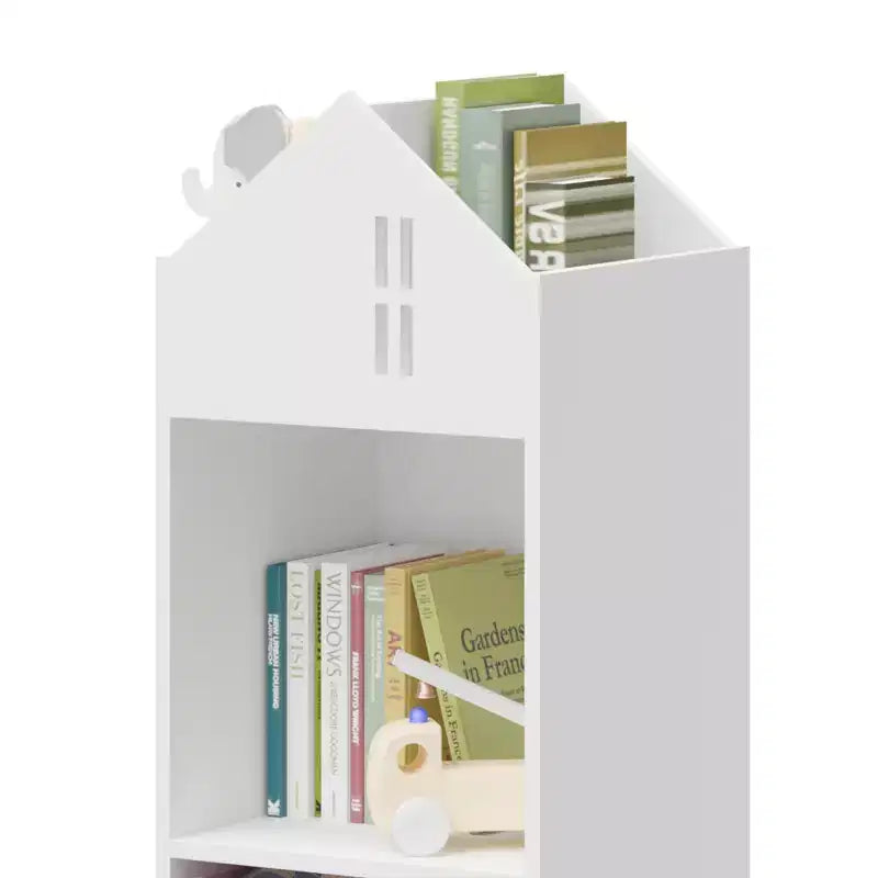 Bibliothèque Maison de Poupée pour Enfants avec Rangement, Étagère à Livres pour Tout-Petits, Organisateur de Rangement à 2 Niveaux avec 2 Tiroirs en Tissu Pliables pour Chambre de Garçons et Filles