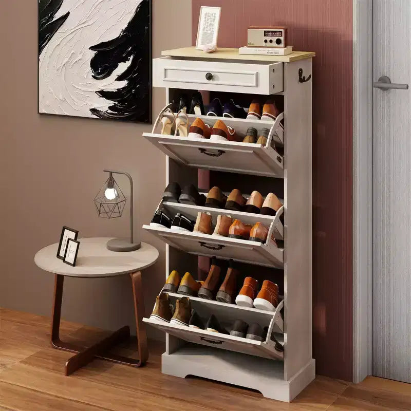 Armoire à chaussures AndMakers 48.22 po H x 20.86 po L Blanc antique avec 1 tiroir et 3 tiroirs basculants