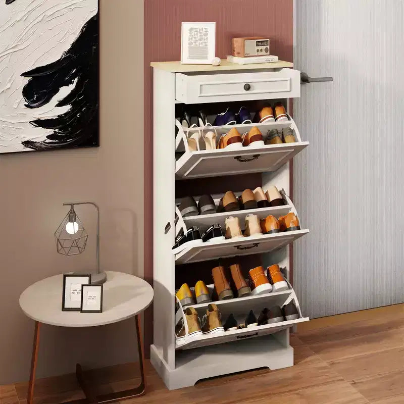 Armoire à chaussures AndMakers 48.22 po H x 20.86 po L Blanc antique avec 1 tiroir et 3 tiroirs basculants