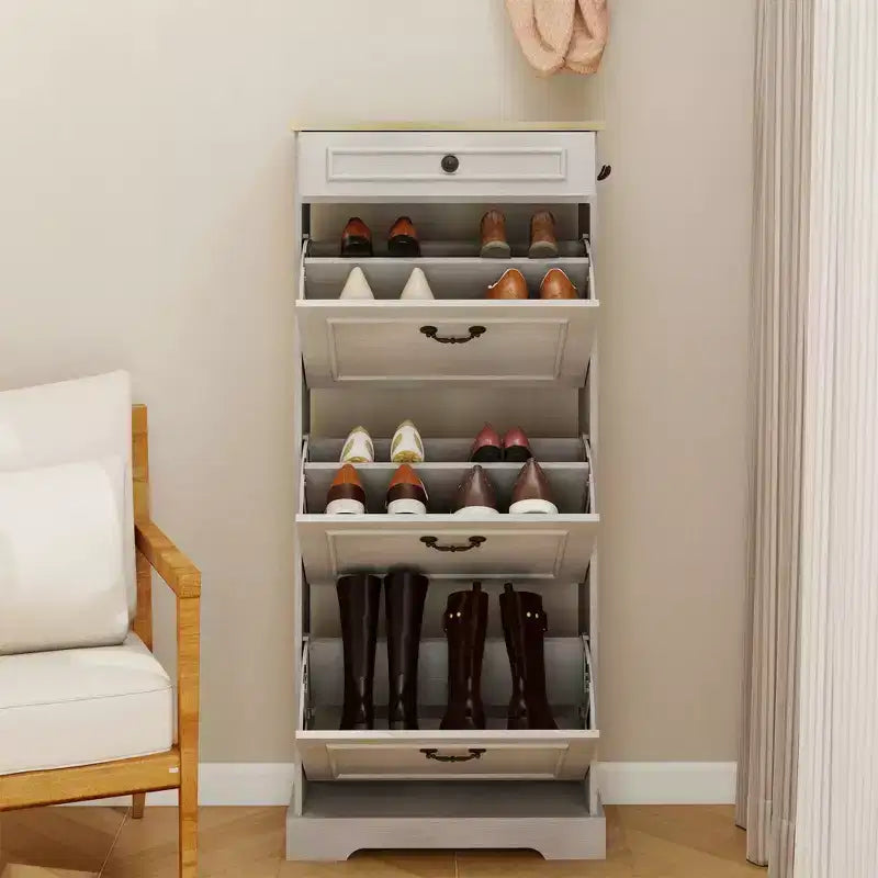 Armoire à chaussures AndMakers 48.22 po H x 20.86 po L Blanc antique avec 1 tiroir et 3 tiroirs basculants