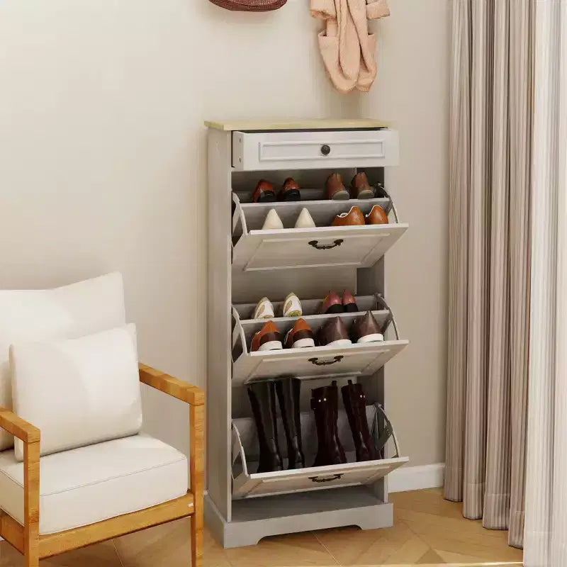 Armoire à chaussures AndMakers 48.22 po H x 20.86 po L Blanc antique avec 1 tiroir et 3 tiroirs basculants