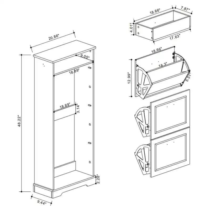 Armoire à chaussures AndMakers 48.22 po H x 20.86 po L Blanc antique avec 1 tiroir et 3 tiroirs basculants