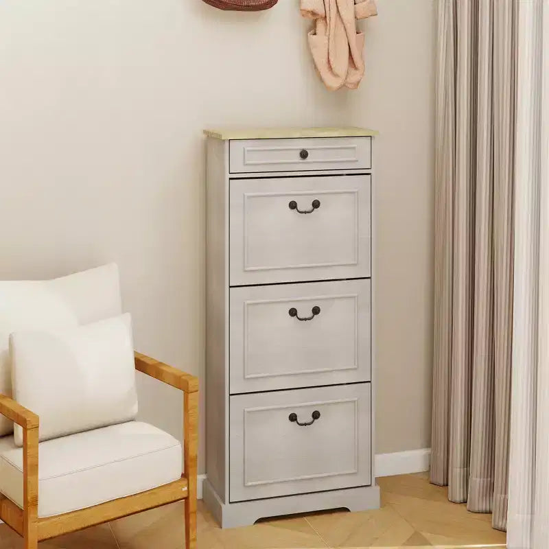 Armoire à chaussures AndMakers 48.22 po H x 20.86 po L Blanc antique avec 1 tiroir et 3 tiroirs basculants