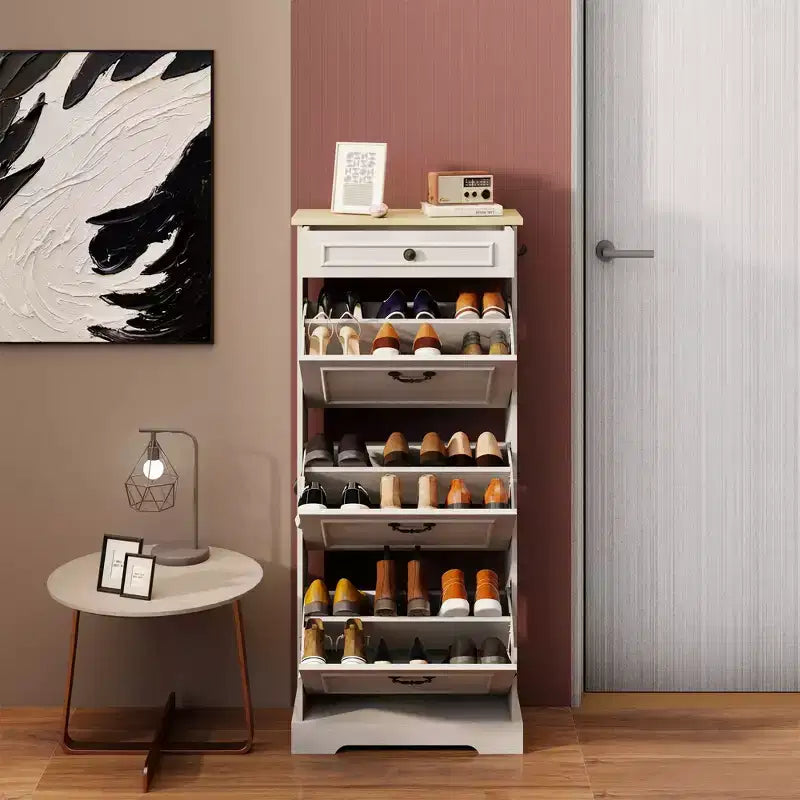 Armoire à chaussures AndMakers 48.22 po H x 20.86 po L Blanc antique avec 1 tiroir et 3 tiroirs basculants