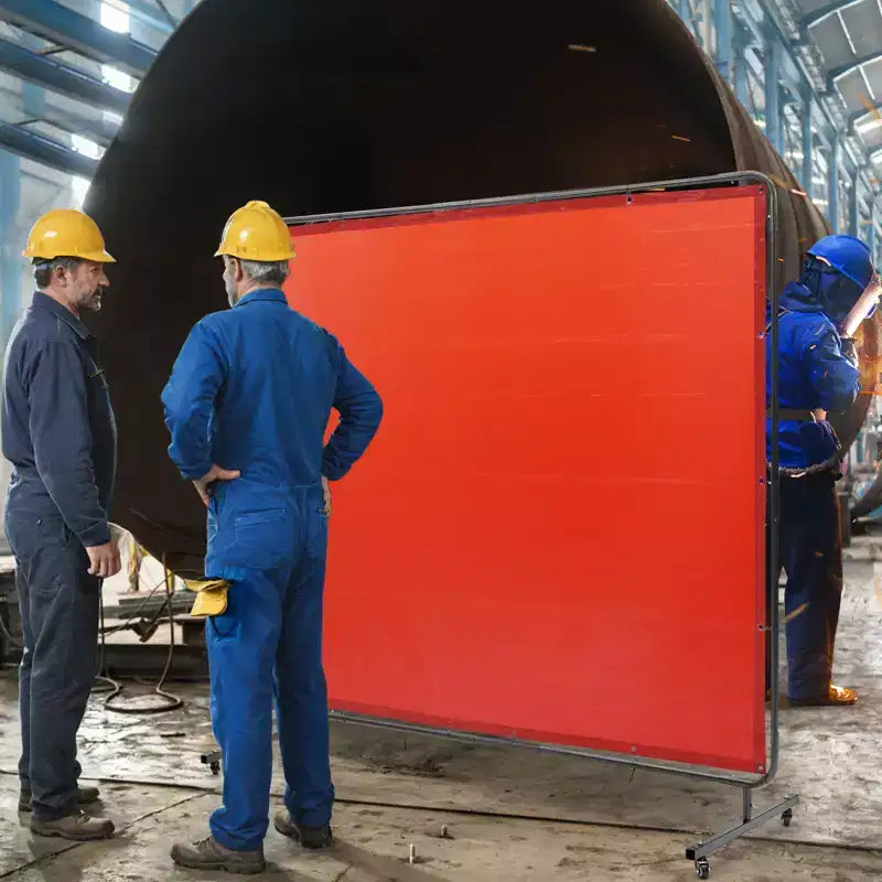 Écran de Soudage VEVOR avec Cadre, Écran de Soudage 1,8 x 2,4 m, Écran de Protection de Soudage en Vinyle Ignifuge sur 4 Roues Pivotantes (2 Verrouillables), Rouge
