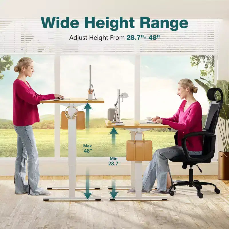 Bureau électrique ergonomique réglable en hauteur avec cadre métallique en T et préréglages de mémoire, poste de travail informatique moderne 39.30x23.60x45.40-Jaune
