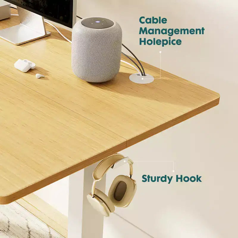 Bureau électrique ergonomique réglable en hauteur avec cadre métallique en T et préréglages de mémoire, poste de travail informatique moderne 39.30x23.60x45.40-Jaune