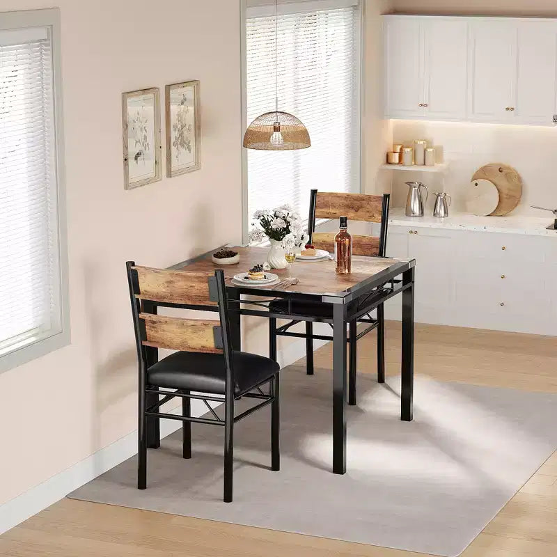 Ensemble Table et Chaises de Salle à Manger pour 4 Personnes, Table de Salle à Manger en Bois et Chaises Rembourrées (Lot de 4), pour Cuisine, Appartement