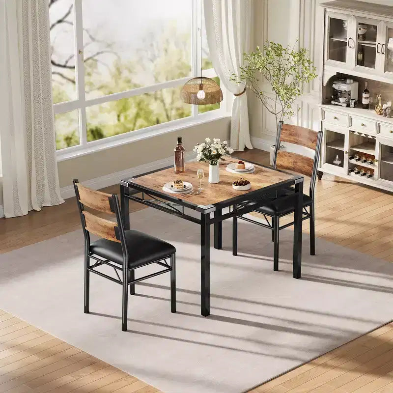 Ensemble Table et Chaises de Salle à Manger pour 4 Personnes, Table de Salle à Manger en Bois et Chaises Rembourrées (Lot de 4), pour Cuisine, Appartement