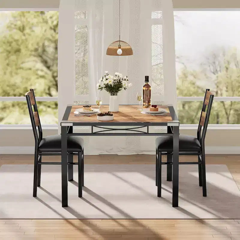 Ensemble Table et Chaises de Salle à Manger pour 4 Personnes, Table de Salle à Manger en Bois et Chaises Rembourrées (Lot de 4), pour Cuisine, Appartement