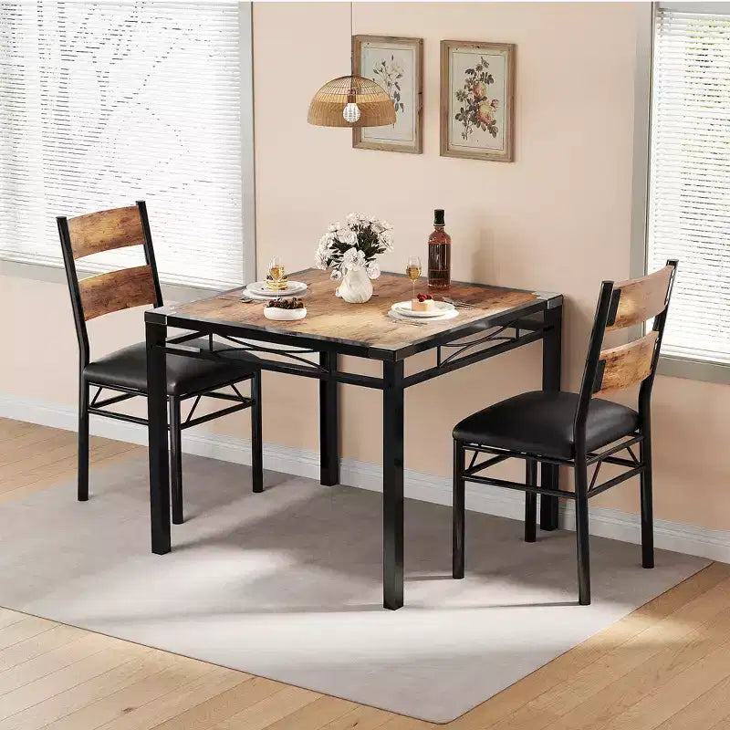 Ensemble Table et Chaises de Salle à Manger pour 4 Personnes, Table de Salle à Manger en Bois et Chaises Rembourrées (Lot de 4), pour Cuisine, Appartement