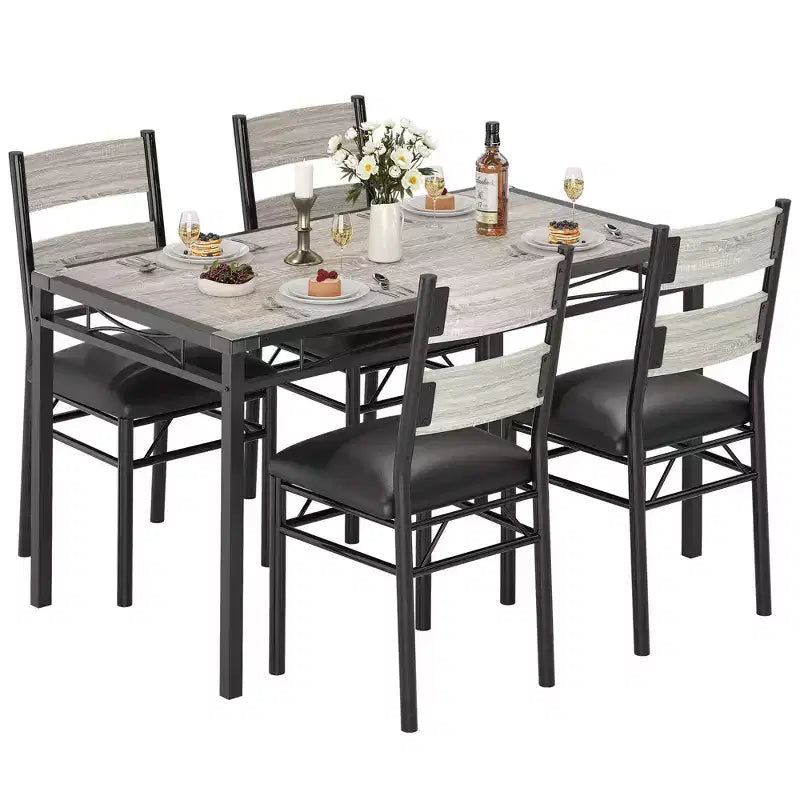 Ensemble Table et Chaises de Salle à Manger pour 4 Personnes, Table de Salle à Manger en Bois et Chaises Rembourrées (Lot de 4), pour Cuisine, Appartement