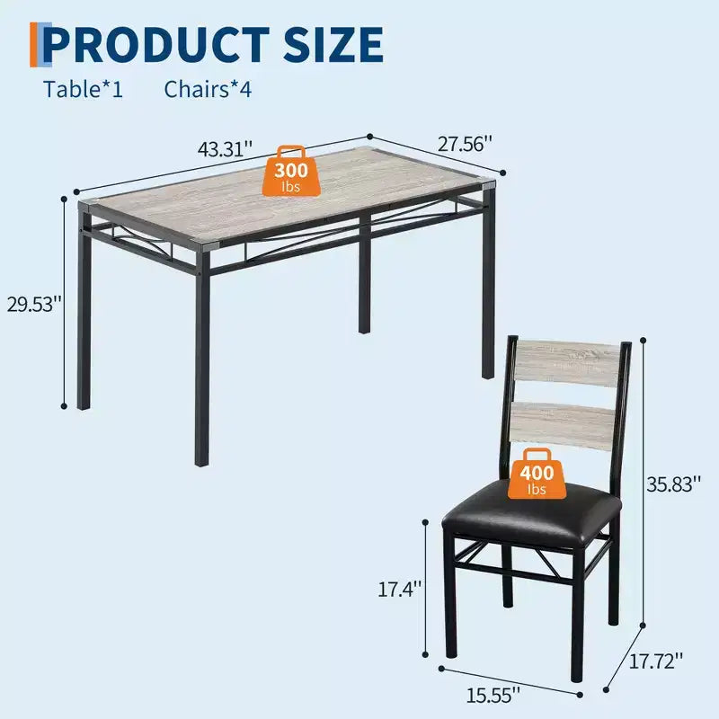 Ensemble Table et Chaises de Salle à Manger pour 4 Personnes, Table de Salle à Manger en Bois et Chaises Rembourrées (Lot de 4), pour Cuisine, Appartement