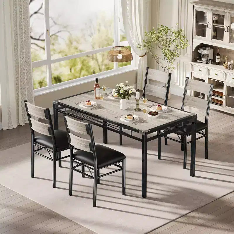 Ensemble Table et Chaises de Salle à Manger pour 4 Personnes, Table de Salle à Manger en Bois et Chaises Rembourrées (Lot de 4), pour Cuisine, Appartement