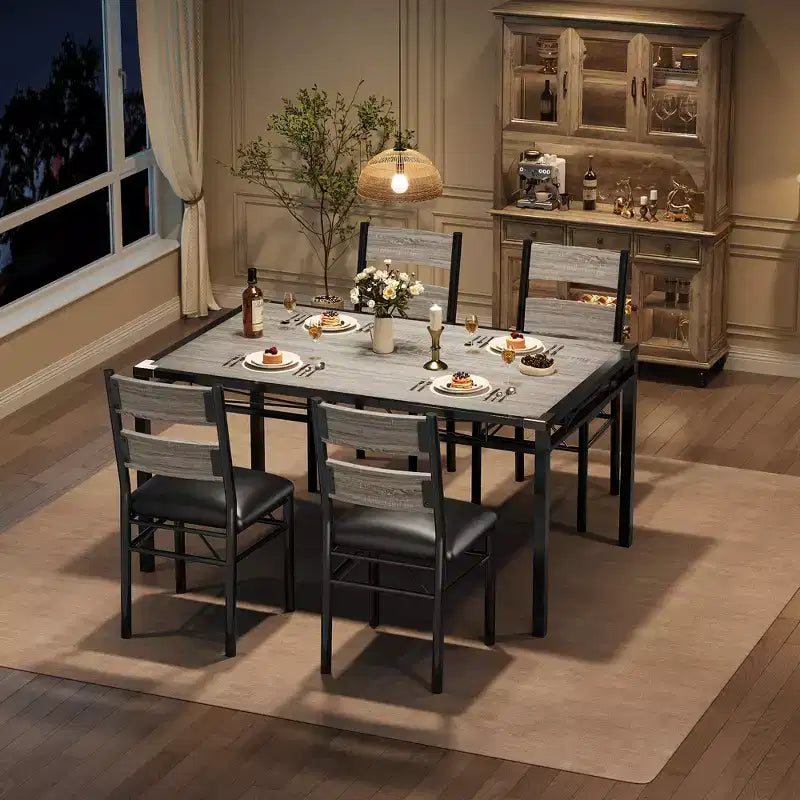 Ensemble Table et Chaises de Salle à Manger pour 4 Personnes, Table de Salle à Manger en Bois et Chaises Rembourrées (Lot de 4), pour Cuisine, Appartement