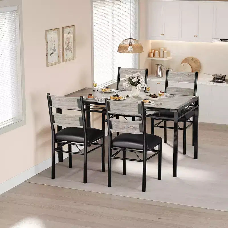 Ensemble Table et Chaises de Salle à Manger pour 4 Personnes, Table de Salle à Manger en Bois et Chaises Rembourrées (Lot de 4), pour Cuisine, Appartement