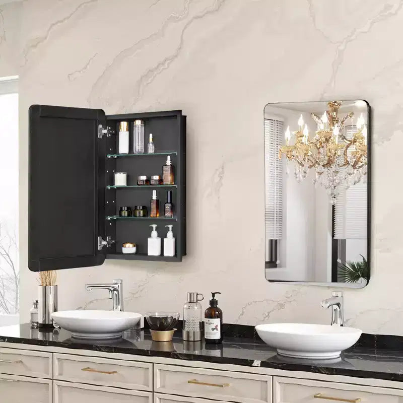 Meuble à pharmacie VEVOR, 42 x 70 cm, armoire de toilette avec miroir, cadre en aluminium, étagères réglables sur 3 niveaux, noir
