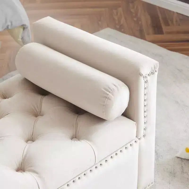 Banc de rangement TUYOHW, banc de chevet en velours capitonné, banc de chambre rembourré pour entrée et salon avec accoudoirs, crème