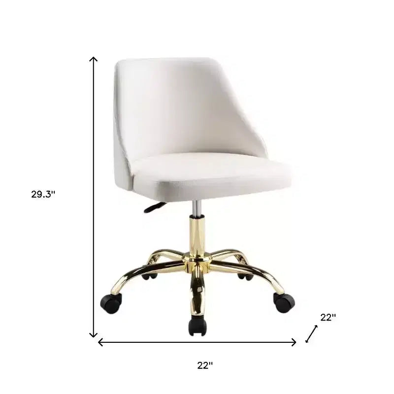 Chaise de bureau pivotante à roulettes, réglable en hauteur, en similicuir blanc et doré HomeRoots