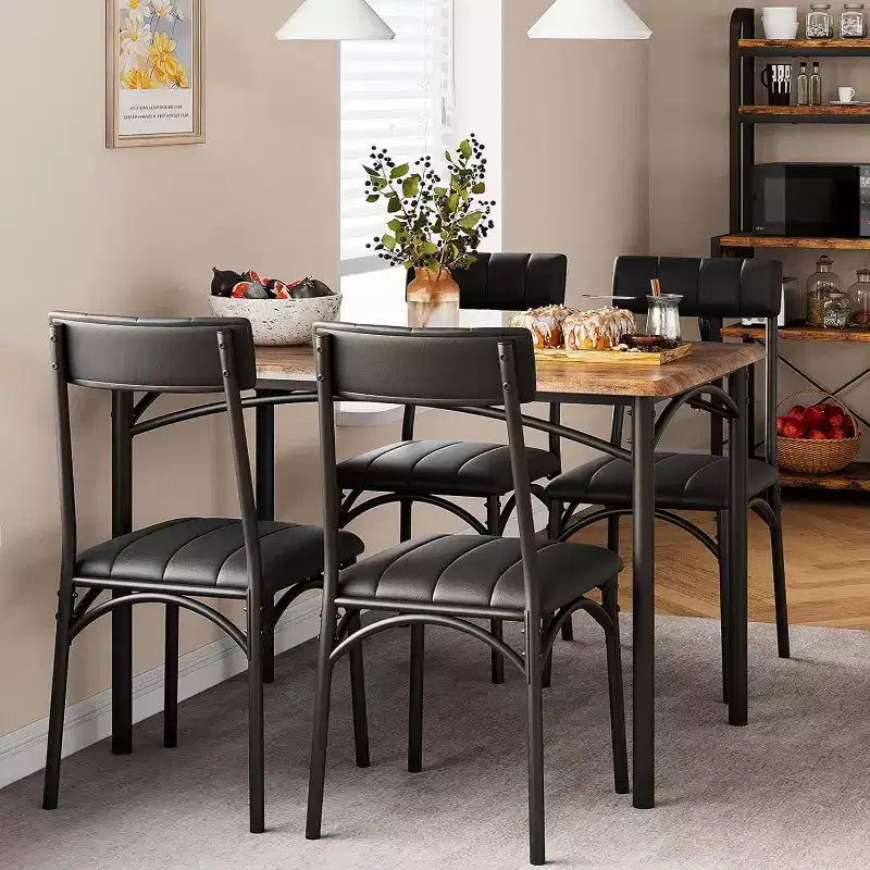 Ensemble table de salle à manger et 4 chaises, table et chaises de cuisine, ensemble table de salle à manger avec 4 chaises rembourrées, ensemble table de cuisine pour petit espace, appartement