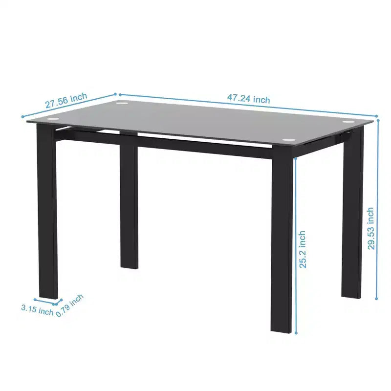Table à manger Okak en verre trempé, Table de cuisine rectangulaire 52/47, Facile à monter pour salle à manger, salon, bureau, cuisine