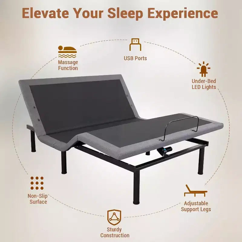 Acekool Lit réglable Queen Size - Massage et chargement USB