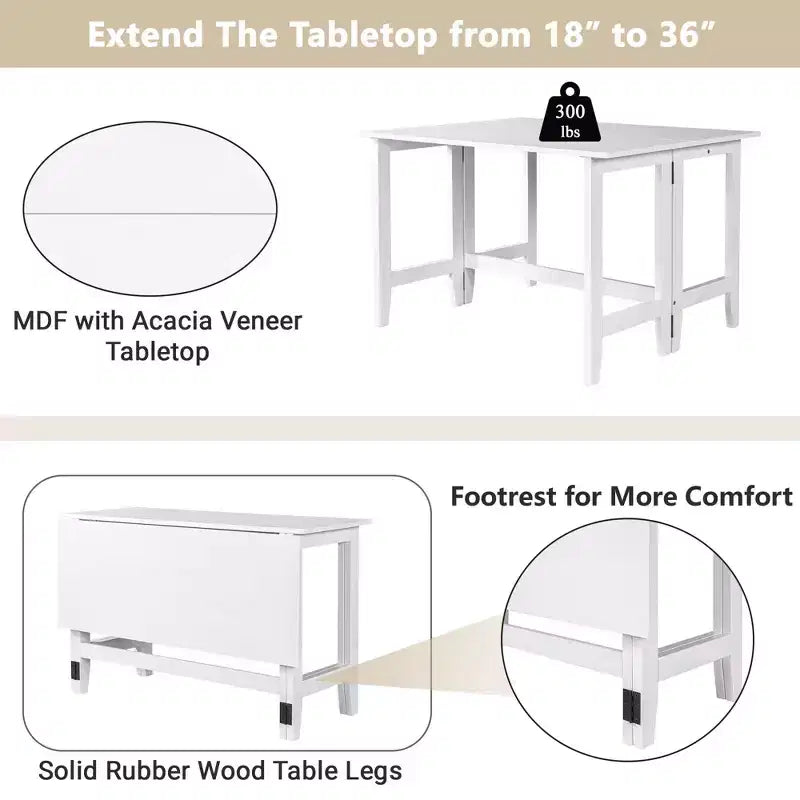 Table de salle à manger extensible Okak, table de cuisine pour petit espace, table de salle à manger en bois de style ferme avec rabats