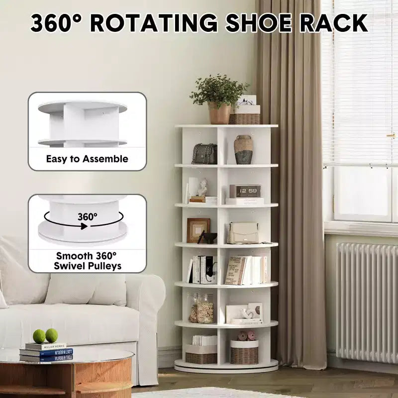 GustoWave Tour à chaussures rotative, Organisateur de chaussures pivotant à 360°, Étagère rotative, Rangement grande capacité Carrousel rond, Étagère à livres, Support de sac à main