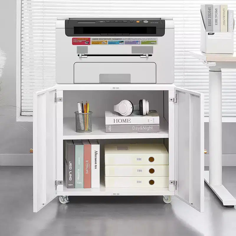 Support d'Imprimante en Métal avec Rangement, Table Roulante pour Imprimante pour Documents de Taille Lettre/Légal/A4, Meuble Classeur Mobile en Métal
