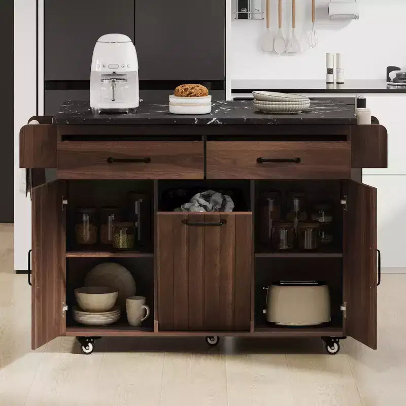 Desserte de cuisine roulante CLIHOME avec poubelle intégrée, chariot de cuisine avec abattant, porte-épices, porte-serviettes et tiroir