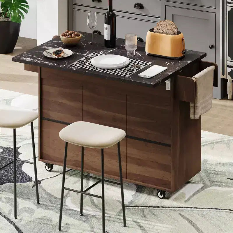 Desserte de cuisine roulante CLIHOME avec poubelle intégrée, chariot de cuisine avec abattant, porte-épices, porte-serviettes et tiroir