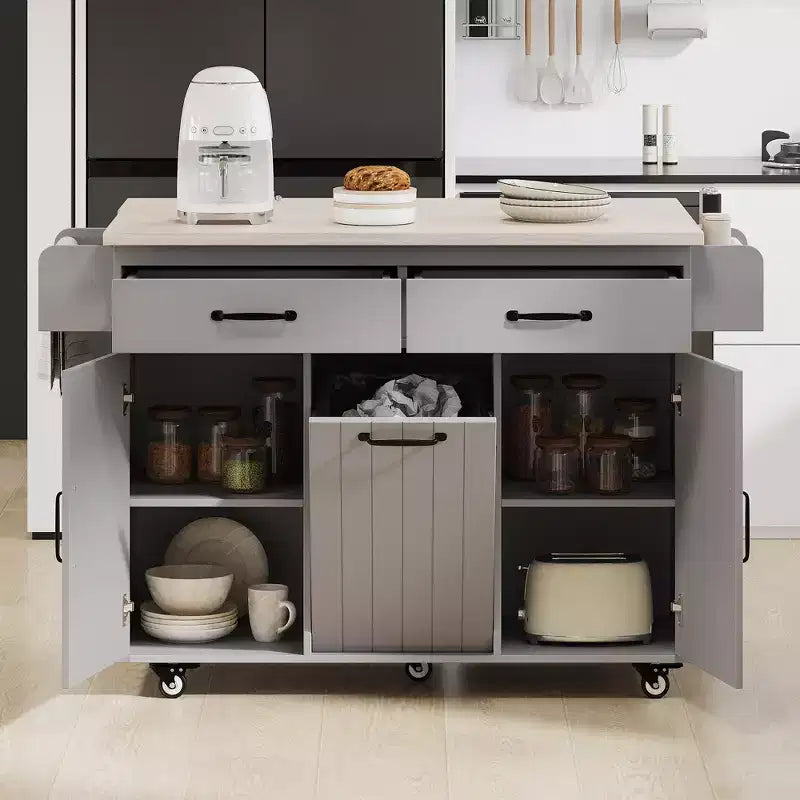 Desserte de cuisine roulante CLIHOME avec poubelle intégrée, chariot de cuisine avec abattant, porte-épices, porte-serviettes et tiroir