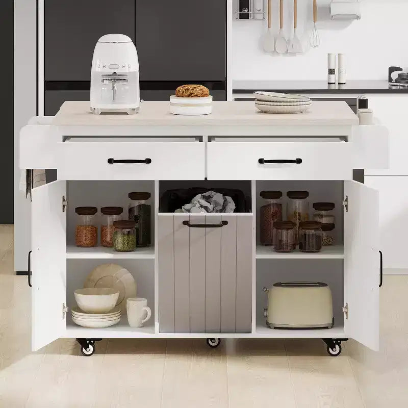 Desserte de cuisine roulante CLIHOME avec poubelle intégrée, chariot de cuisine avec abattant, porte-épices, porte-serviettes et tiroir