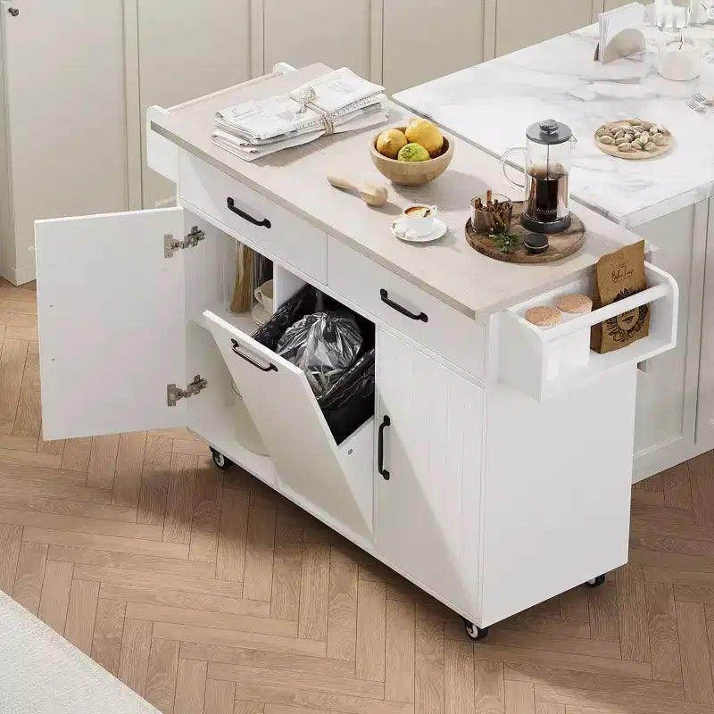 Desserte de cuisine roulante CLIHOME avec poubelle intégrée, chariot de cuisine avec abattant, porte-épices, porte-serviettes et tiroir