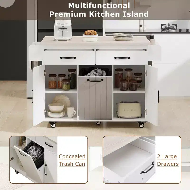 Desserte de cuisine roulante CLIHOME avec poubelle intégrée, chariot de cuisine avec abattant, porte-épices, porte-serviettes et tiroir
