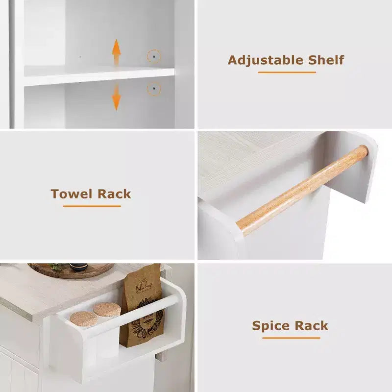 Desserte de cuisine roulante CLIHOME avec poubelle intégrée, chariot de cuisine avec abattant, porte-épices, porte-serviettes et tiroir