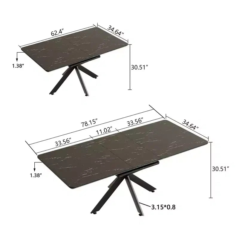 Table à manger rectangulaire extensible moderne Okak avec pieds en X, table de cuisine pour 6 à 10 personnes, pour salle de réunion, salon