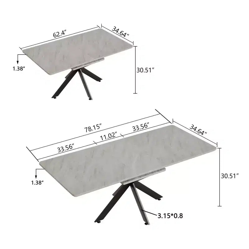 Table à manger rectangulaire extensible moderne Okak avec pieds en X, table de cuisine pour 6 à 10 personnes, pour salle de réunion, salon