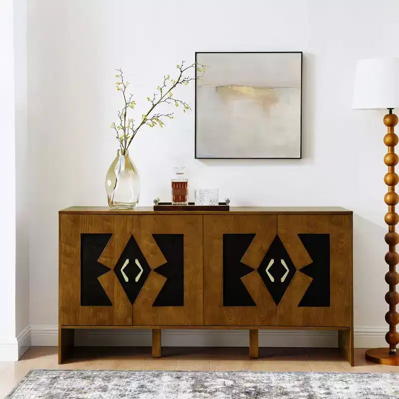 Buffet moderne Okak avec rangement, enfilade cannelée avec motif géométrique et étagères réglables pour entrée/cuisine/salle à manger