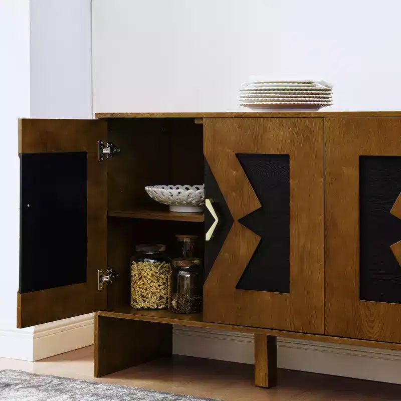 Buffet moderne Okak avec rangement, enfilade cannelée avec motif géométrique et étagères réglables pour entrée/cuisine/salle à manger