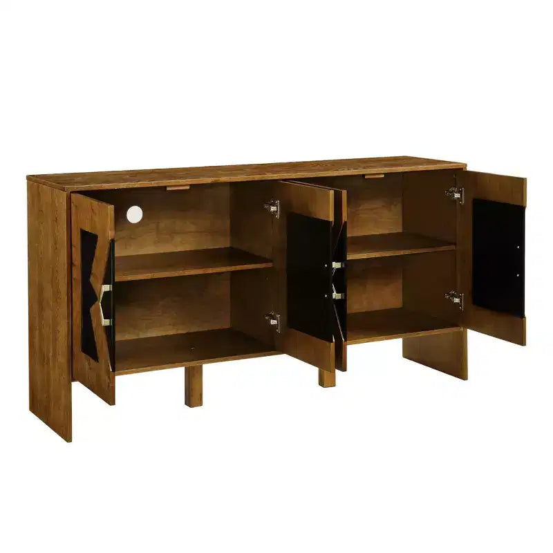 Buffet moderne Okak avec rangement, enfilade cannelée avec motif géométrique et étagères réglables pour entrée/cuisine/salle à manger