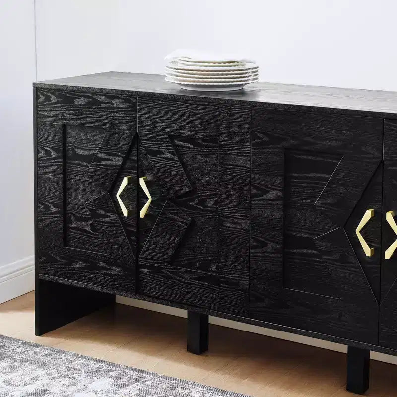 Buffet moderne Okak avec rangement, enfilade cannelée avec motif géométrique et étagères réglables pour entrée/cuisine/salle à manger