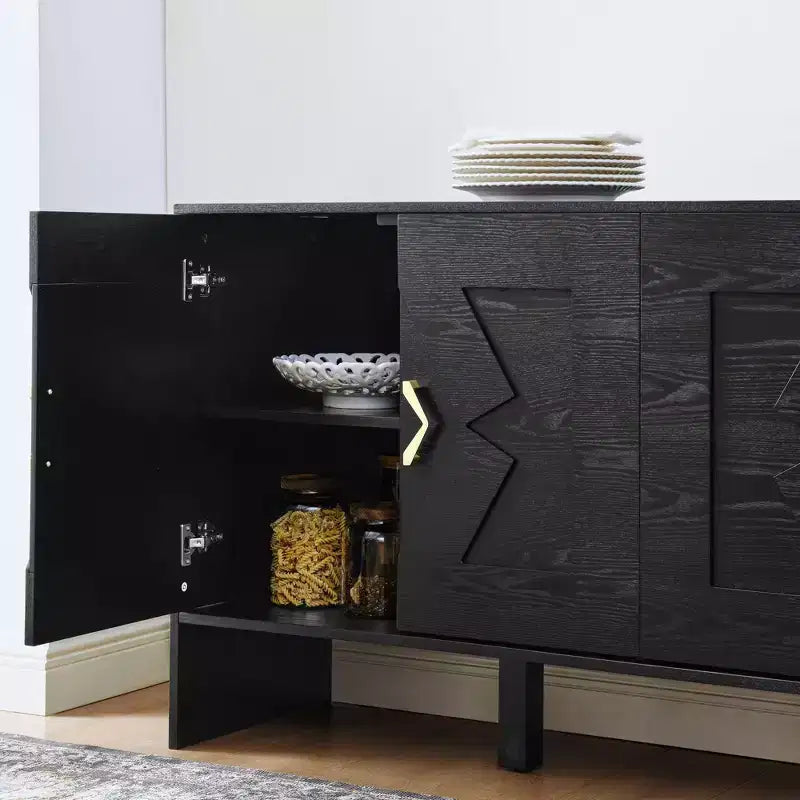 Buffet moderne Okak avec rangement, enfilade cannelée avec motif géométrique et étagères réglables pour entrée/cuisine/salle à manger