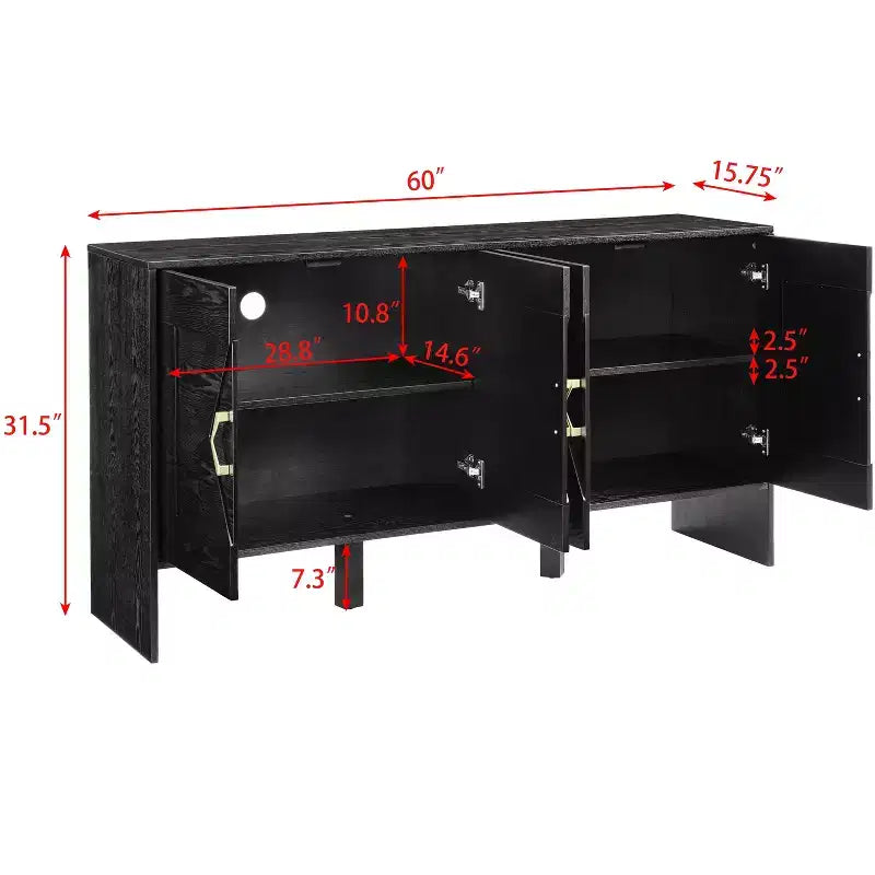 Buffet moderne Okak avec rangement, enfilade cannelée avec motif géométrique et étagères réglables pour entrée/cuisine/salle à manger